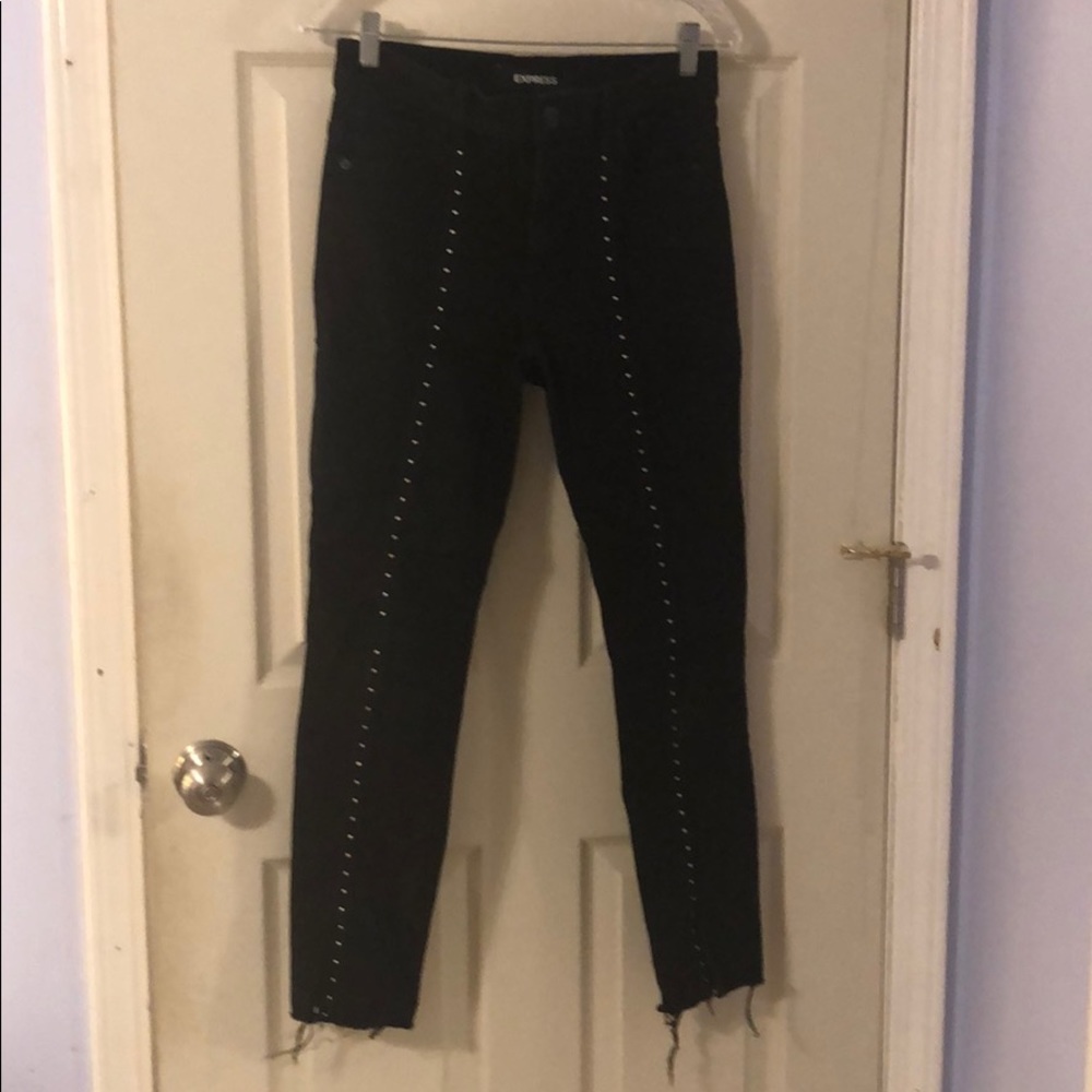 High rise ankle studded jean leggings